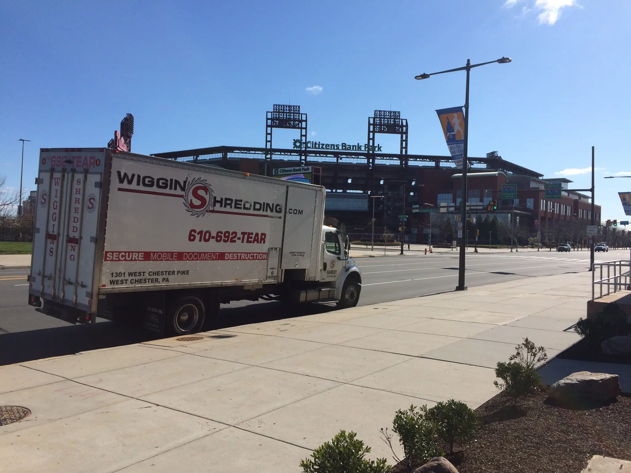 Wiggins Shredding Mobile Shredding Truck Outside of Citizens Bank Park Stadium