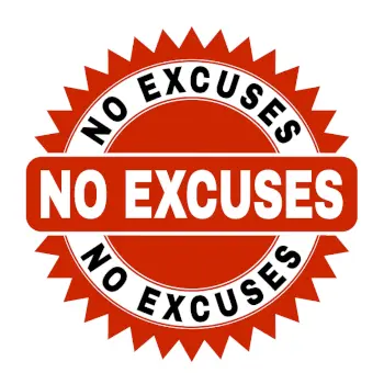 A seal of approval that says No Excuses tree times