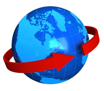 A globe with a red arrow wrapped around it